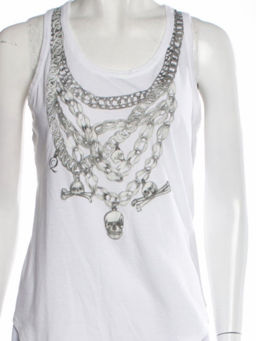Alexander McQueen White Tank Top with Silver Skull Chain Graphic - Picture 4 of 9